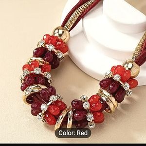 Bohemian Rhinestone & Bead Statement Necklace, NWT